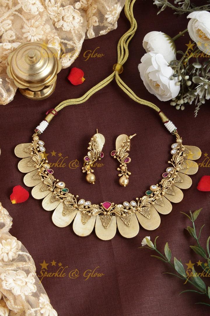 Back Thread Gold-Like Traditional Non-Idol Necklace