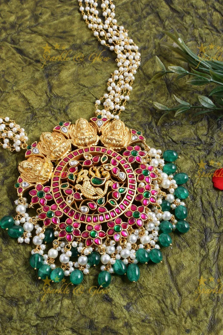 Beautiful Jadau peacock pendent pearl chain - Sparkle and Glow