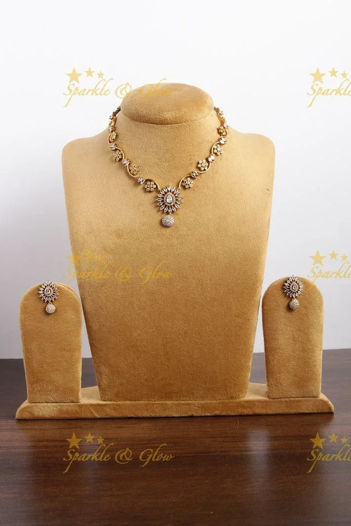 Budgetted Premium matte floral ad necklace - White - Sparkle and Glow