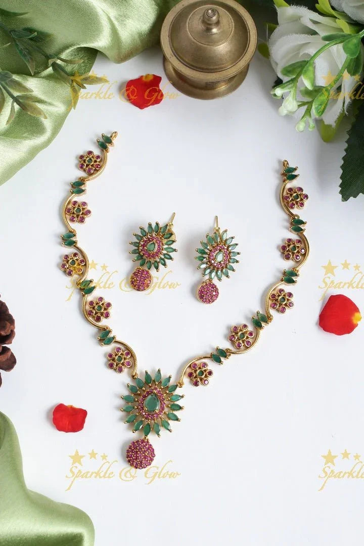 Budgetted Premium matte floral ad necklace - White - Sparkle and Glow