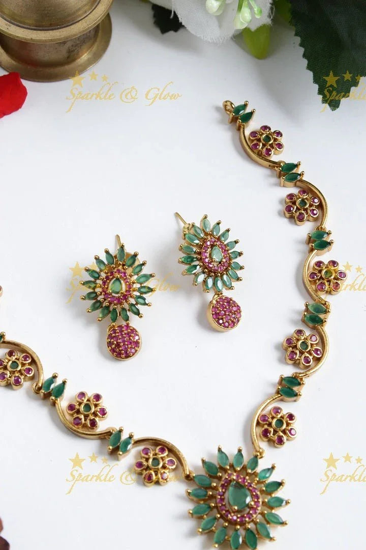 Budgetted Premium matte floral ad necklace - White - Sparkle and Glow