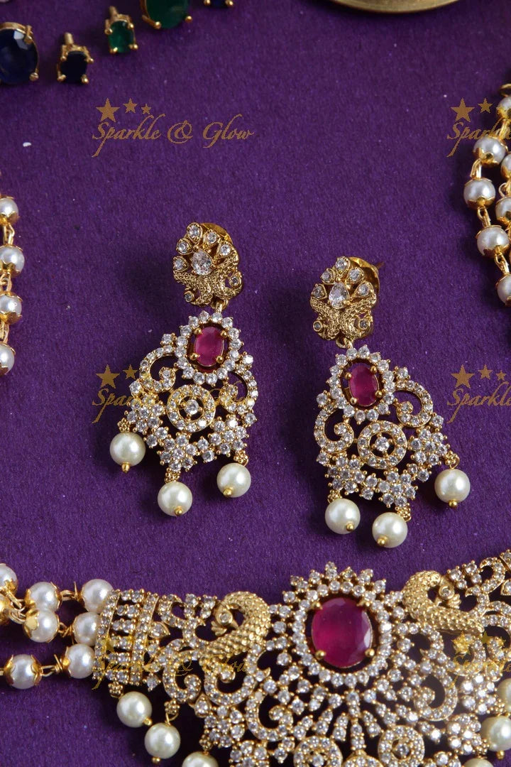 Premium matte Peacock ad pearl changeable stone choker - Sparkle and Glow