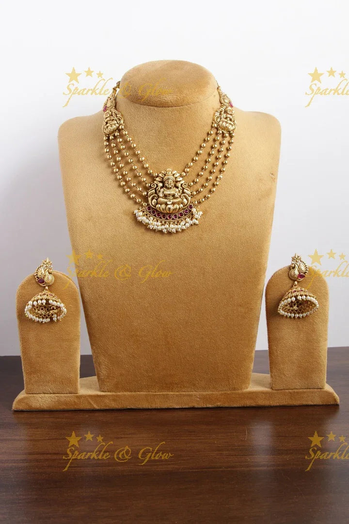 Gold alike Statement Lakshmi layer gold beads necklace - Sparkle and Glow