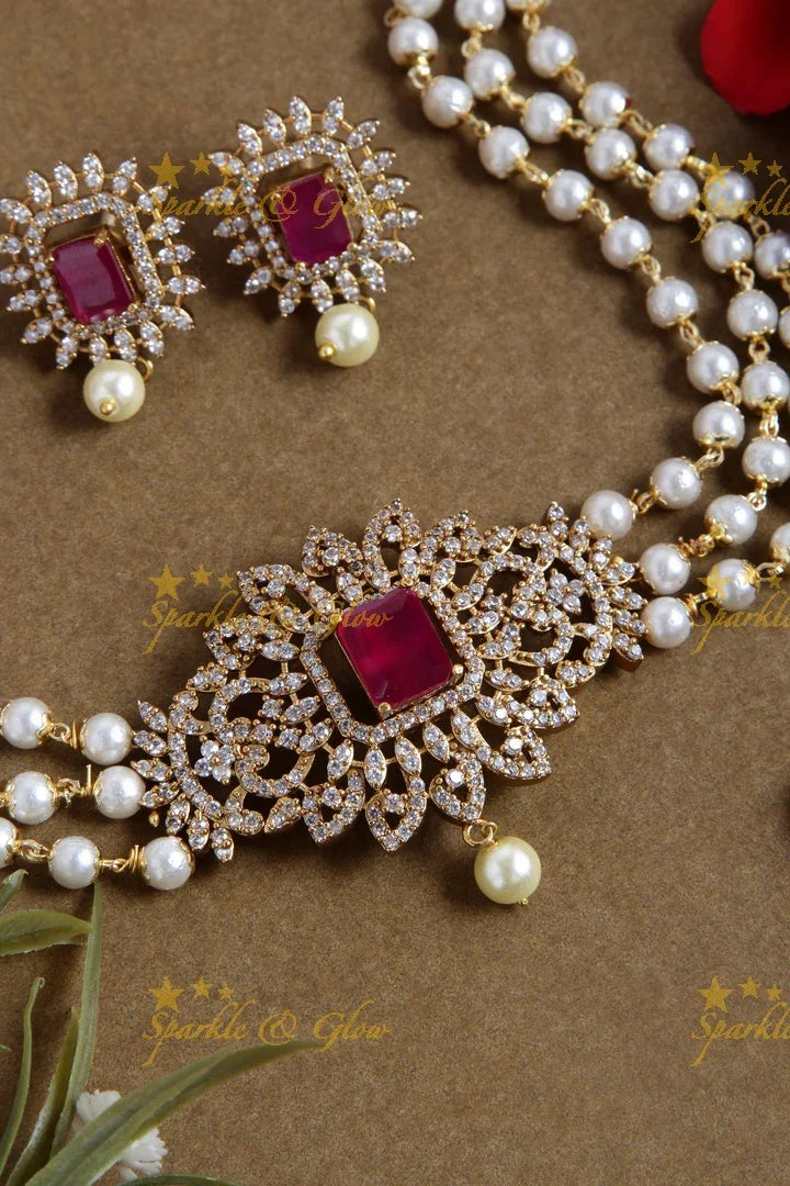 Premium matte floral ad pearl changeable stone choker - Sparkle and Glow