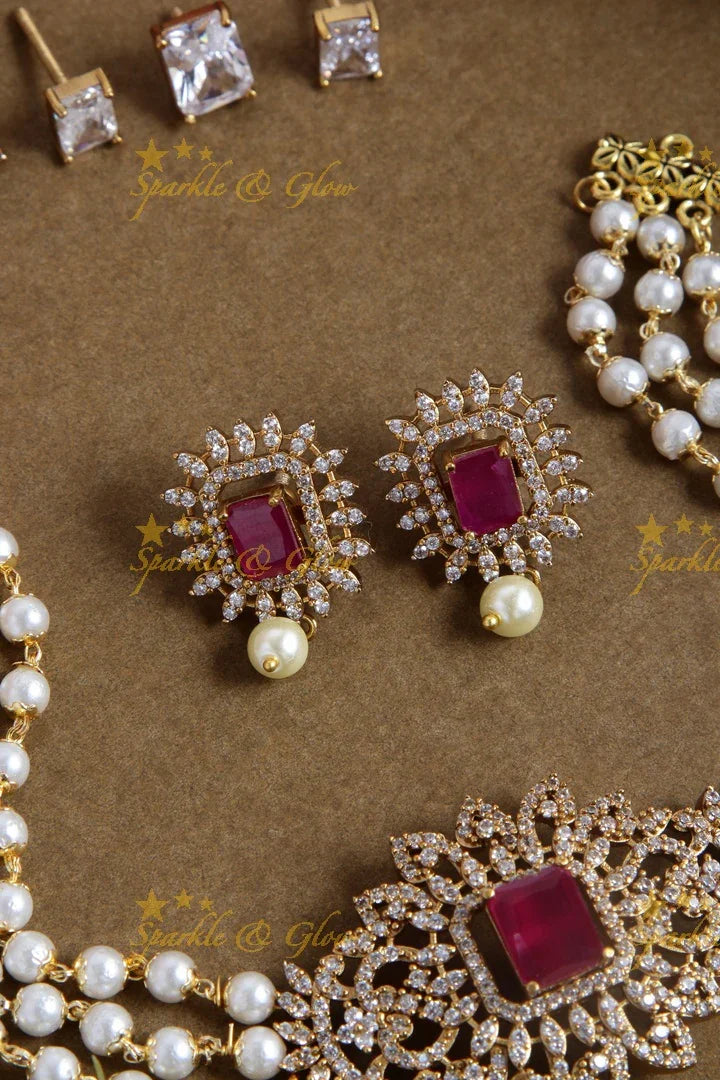 Premium matte floral ad pearl changeable stone choker - Sparkle and Glow