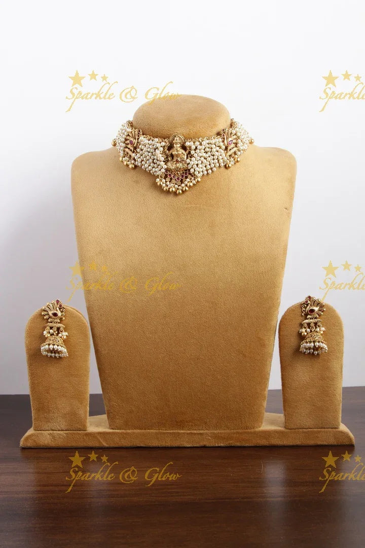 Beautifull Pearl cluster Lakshmi choker - Sparkle and Glow