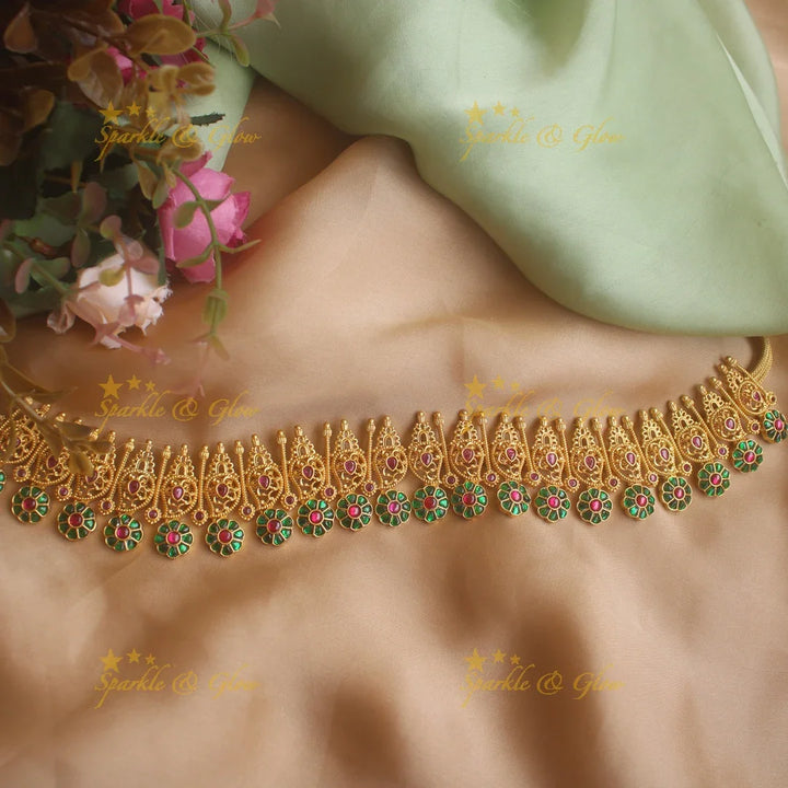 Jadau green floral kids hipchain - Sparkle and Glow