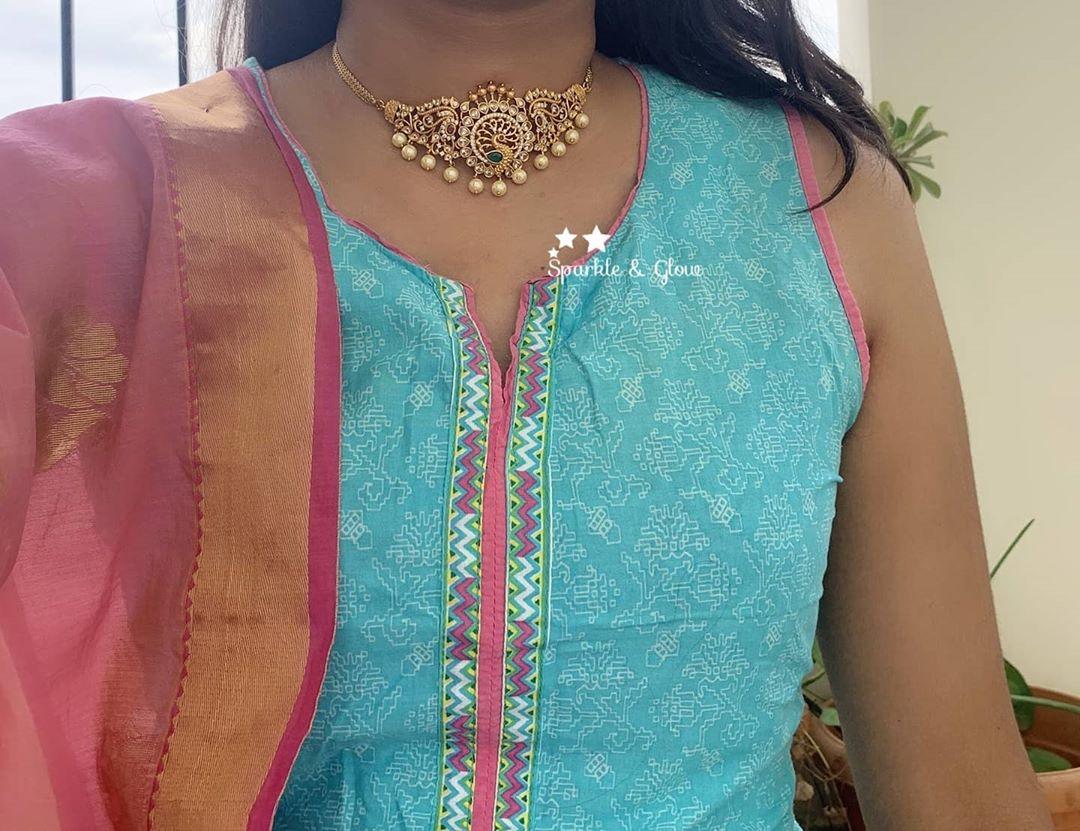 Elegant and statement peacock highneck choker with cz stones - Sparkle and Glow