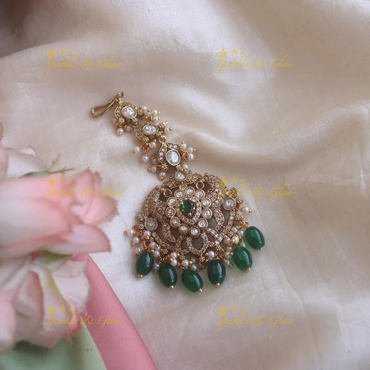 Victorian Multi-Color Maang Tikka with Floral Peacock Motif