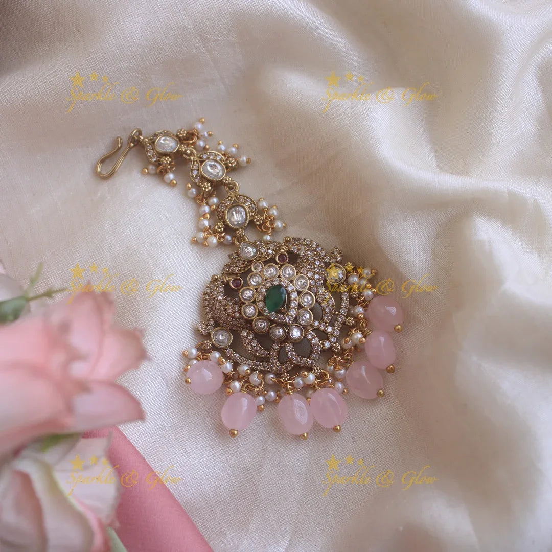 Victorian Multi-Color Maang Tikka with Floral Peacock Motif