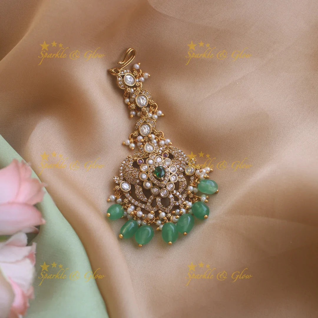 Victorian Multi-Color Maang Tikka with Floral Peacock Motif
