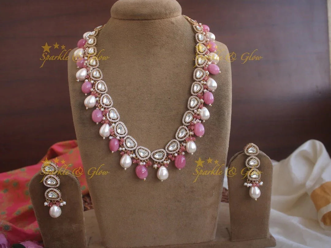 Gorgeous Victorian AD haram with pearls and pink beads - Sparkle and Glow