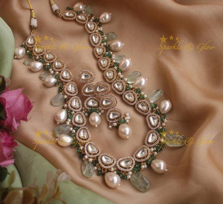 Gorgeous Victorian AD haram with pearls and pink beads - Sparkle and Glow