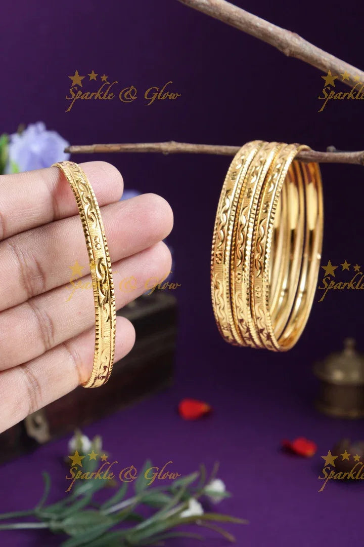 Gold alike Daily wear Thick Bangles - Set of four - 2.6 - Sparkle and Glow
