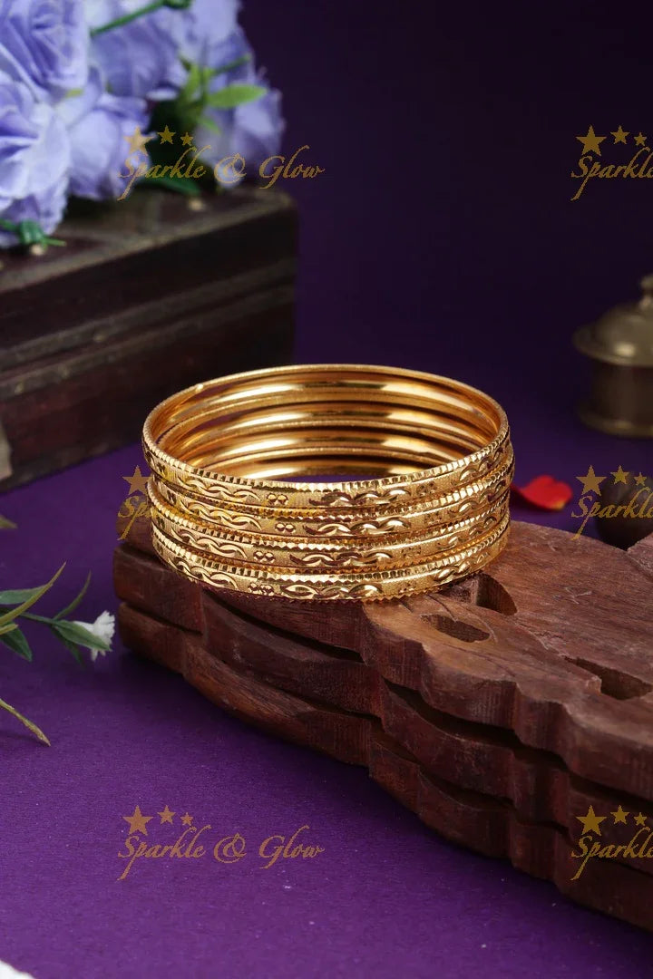 Gold alike Daily wear Thick Bangles - Set of four - 2.6 - Sparkle and Glow