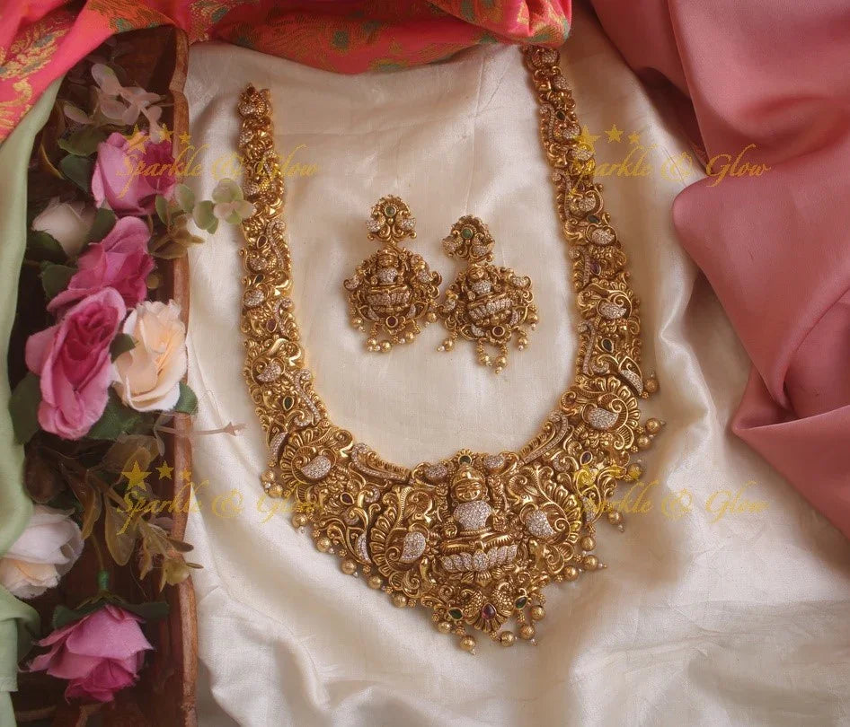 Back Thread Bridal Gold Lakshmi Haram Necklace