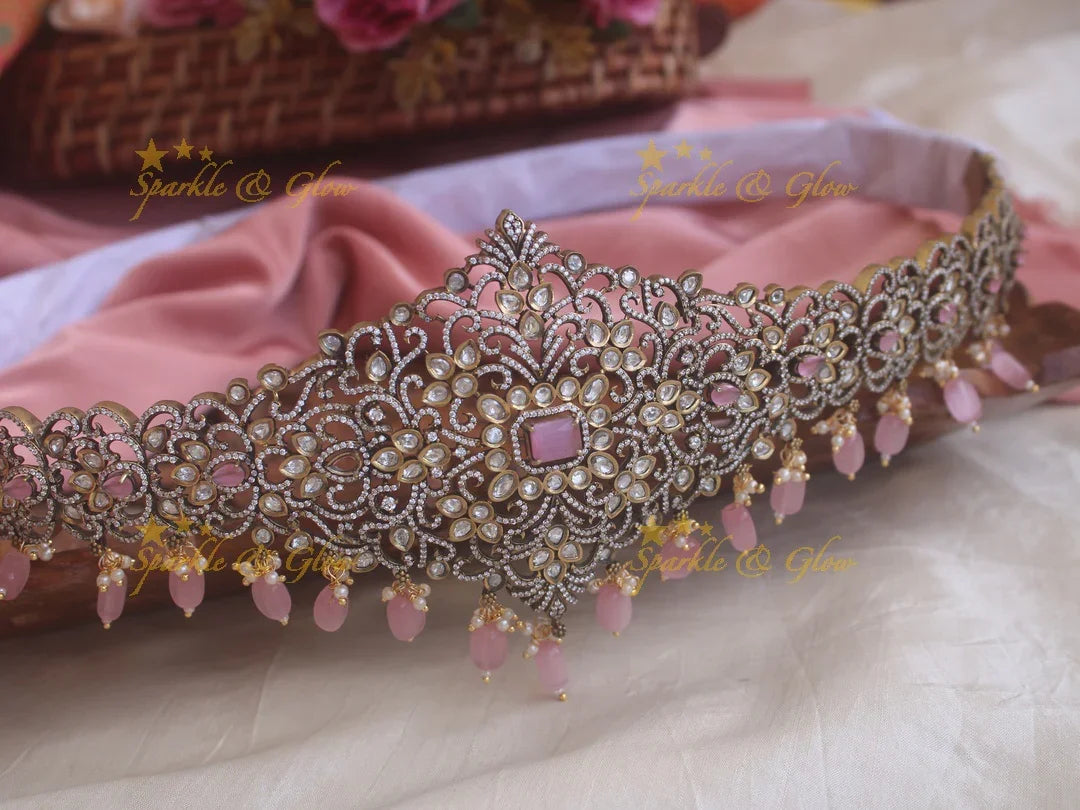 Stunning pink stones and beads black finish victorian ad hipbelt - Sparkle and Glow