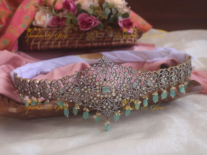 Stunning pink stones and beads black finish victorian ad hipbelt - Sparkle and Glow