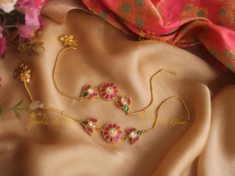 Elegent floral multi colour jadau anklet - Sparkle and Glow