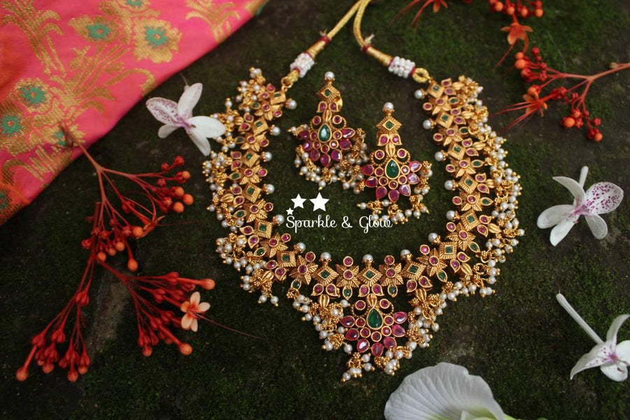 Matte gold polished gutta pusalu necklace - Sparkle and Glow