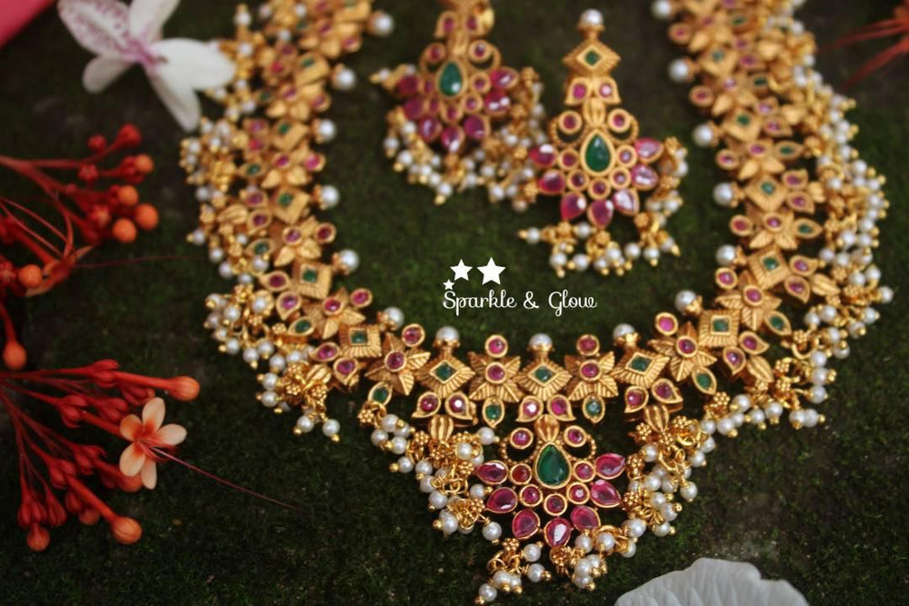 Matte gold polished gutta pusalu necklace - Sparkle and Glow