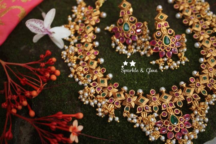 Matte gold polished gutta pusalu necklace - Sparkle and Glow