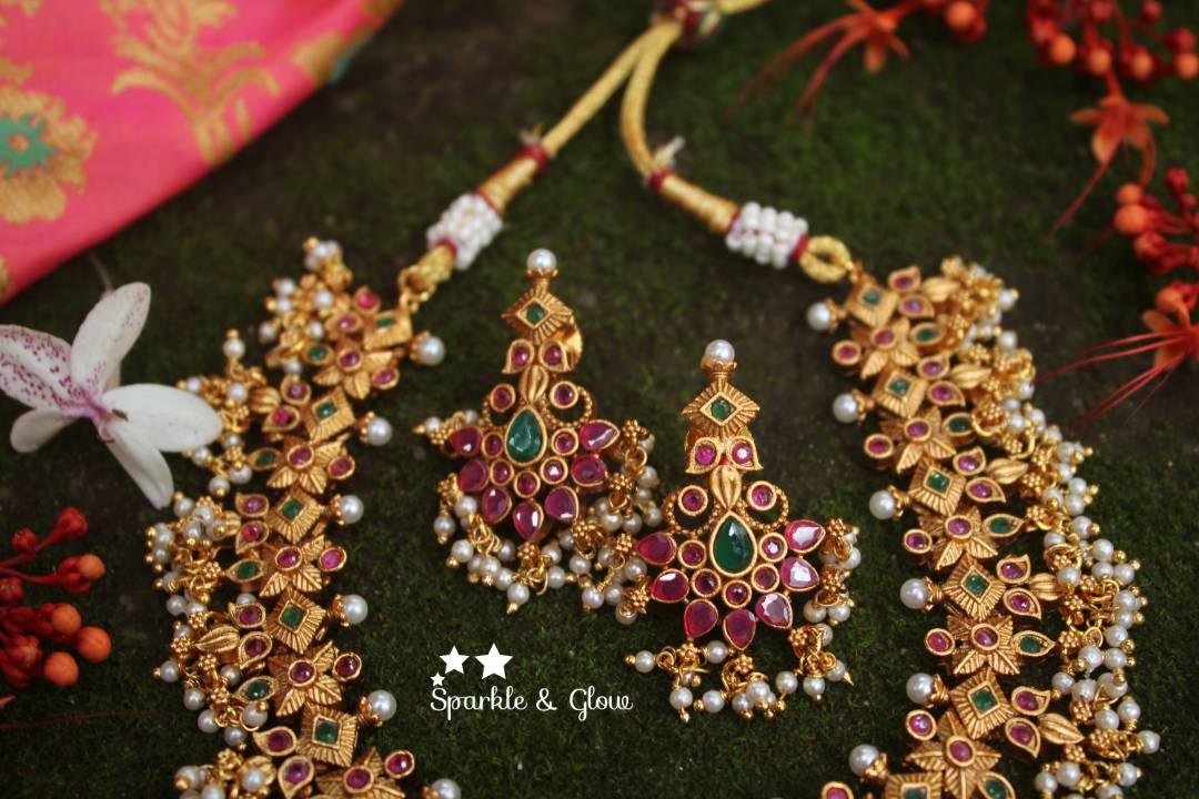 Matte gold polished gutta pusalu necklace - Sparkle and Glow