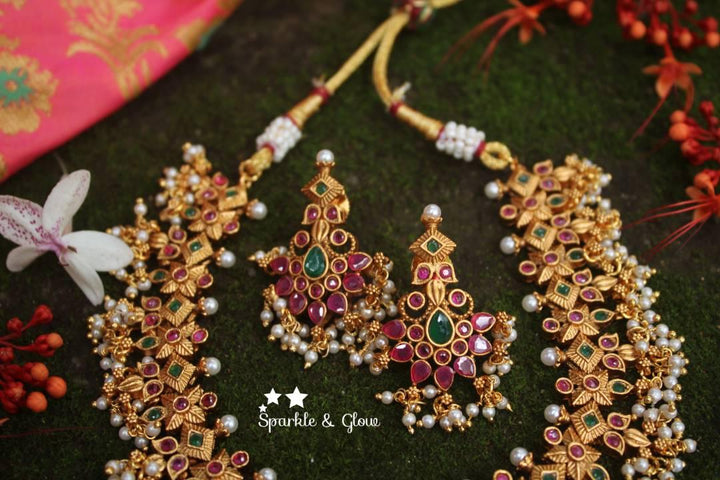 Matte gold polished gutta pusalu necklace - Sparkle and Glow