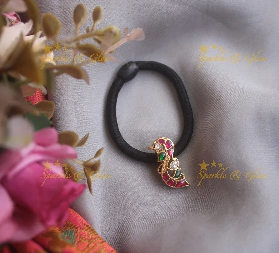 Peacock red jadau hair band - Sparkle and Glow