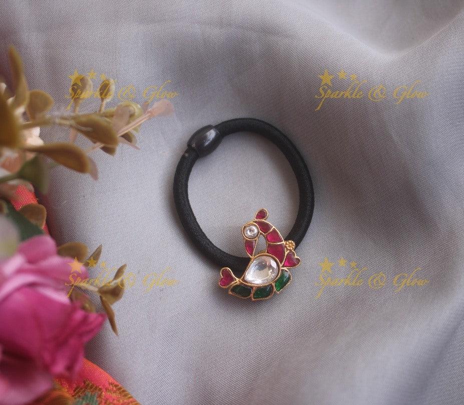 Vibrant Jadau Peacock Hair Band with Colorful Stones