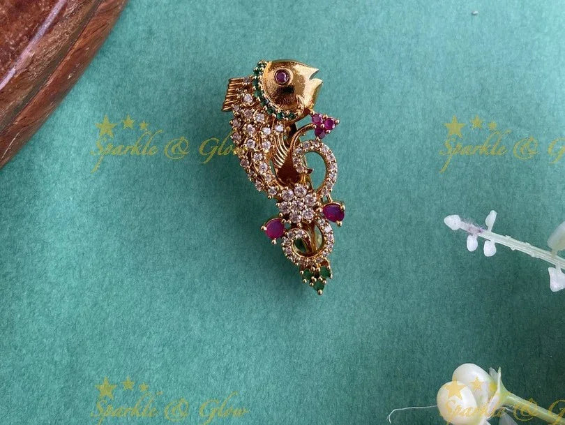 Sparkling Fish face AD saree pin or brooch - Sparkle and Glow