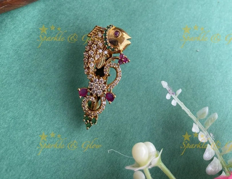 Sparkling Fish face AD saree pin or brooch - Sparkle and Glow