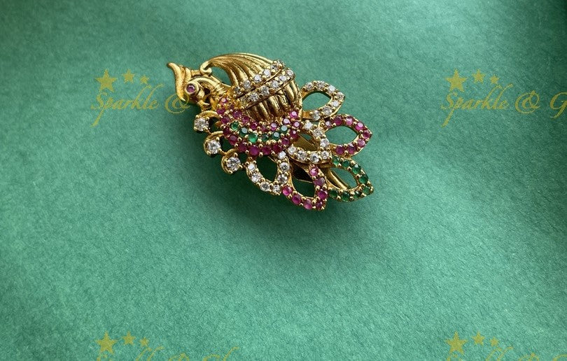 Beautiful peacock shell design AD saree pin or brooch
