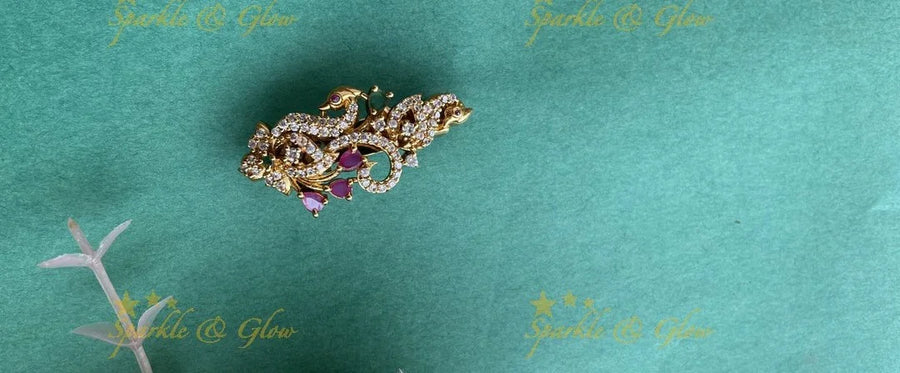 Sparkling Peacock design AD saree pin or brooch - Sparkle and Glow