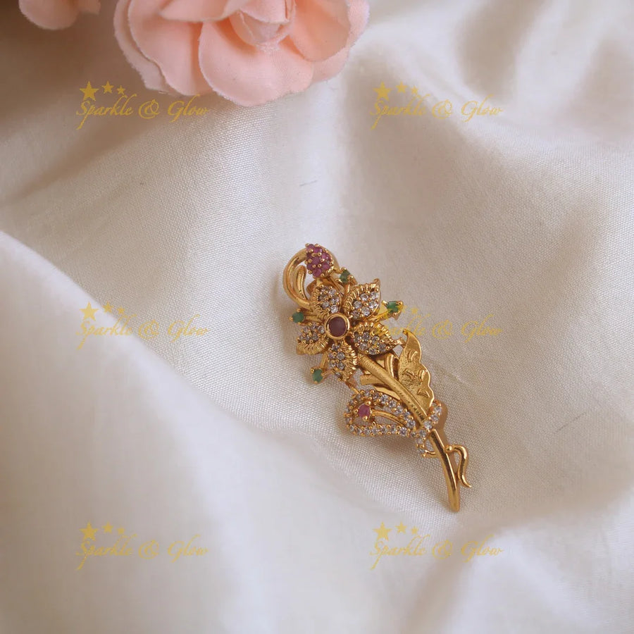 AD floral saree pin or brooch - Sparkle and Glow