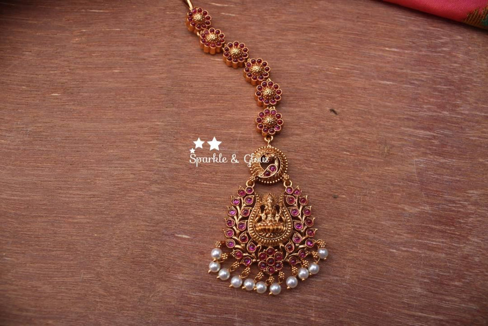 Peacock kemp stones single line maang tikka - Multi - Sparkle and Glow