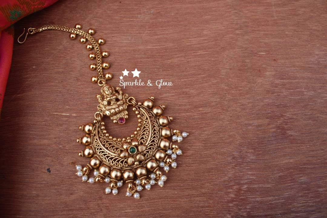Gold alike polished chandbali style maang tikka - Sparkle and Glow