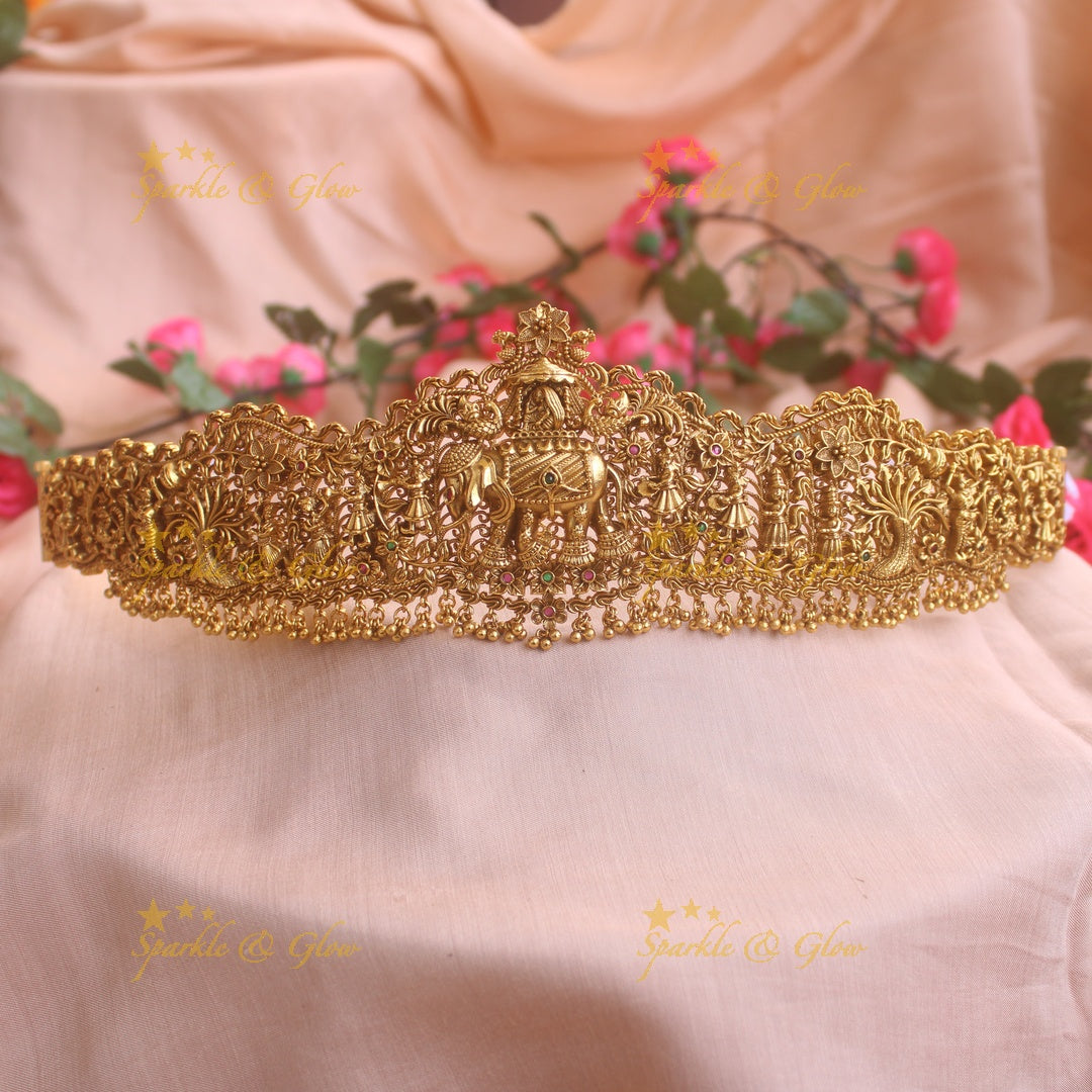 Intricate Bridal procession gold alike hipbelt with kemp stones and gold beads