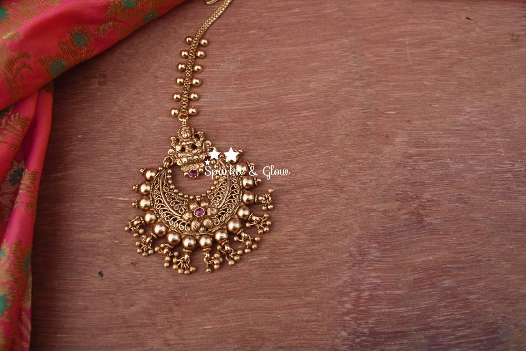 Gold alike polished chandbali style maang tikka - Sparkle and Glow