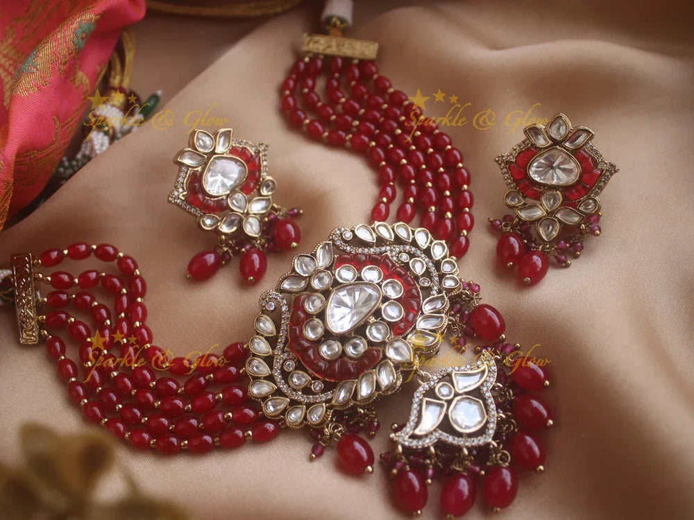 Stunning Victorian AD choker with multi layer red beads - Sparkle and Glow