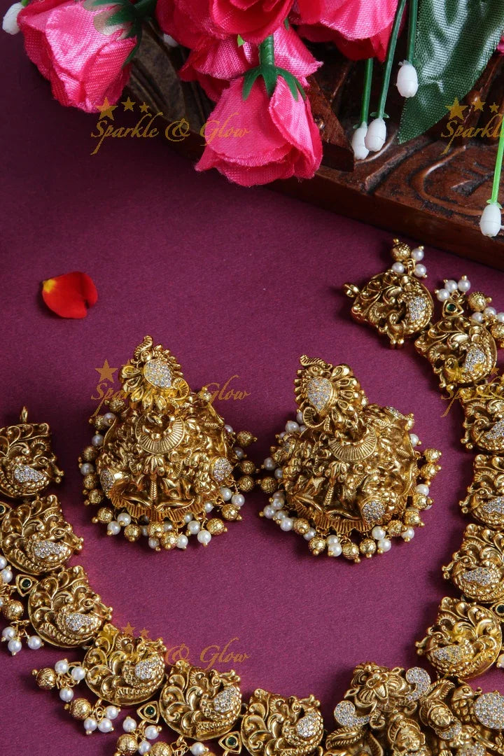 Exclusive Radha krishna and peacock short necklace with cz stones - Sparkle and Glow