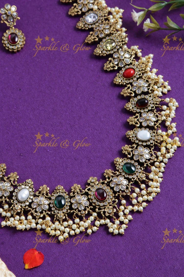 Gorgeous navarathna gutta pusalu Victorian AD long necklace - Sparkle and Glow