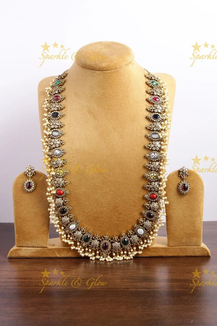 Gorgeous navarathna gutta pusalu Victorian AD long necklace - Sparkle and Glow