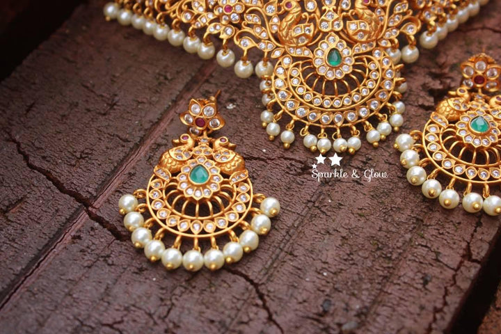 Peacock style premium quality matte choker with CZ stones - Sparkle and Glow