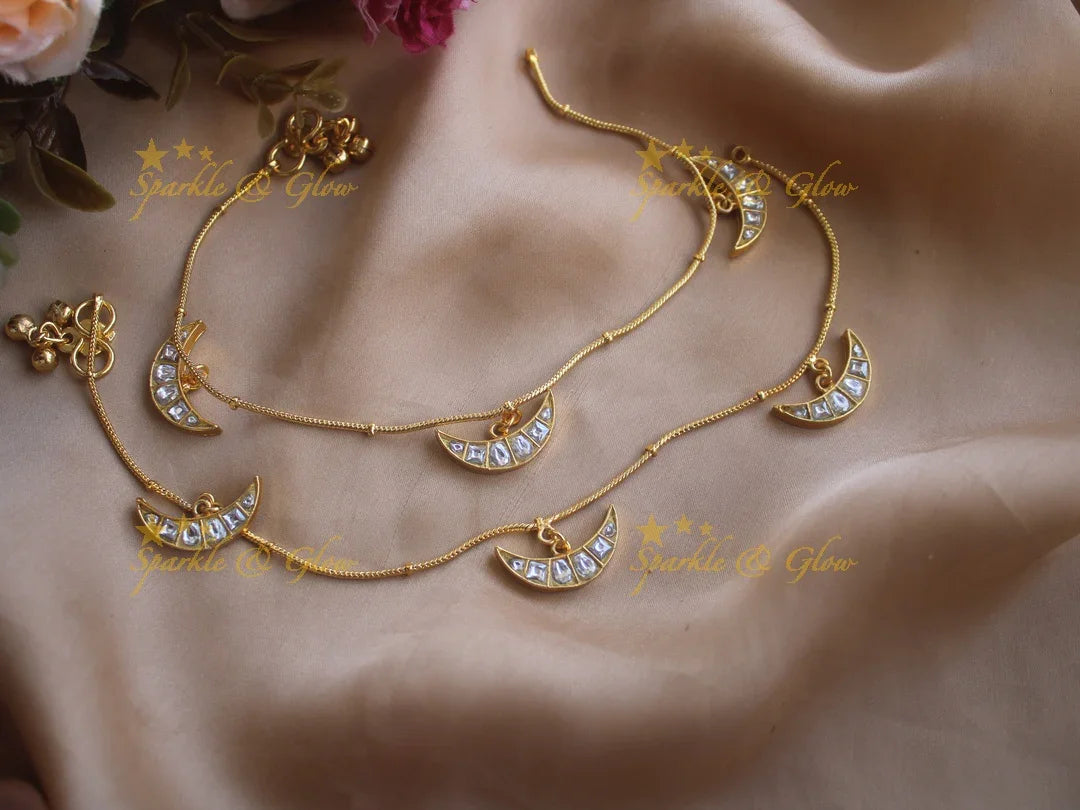 Elegant half moon jadau anklet - Sparkle and Glow