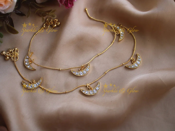 Elegant half moon jadau anklet - Sparkle and Glow