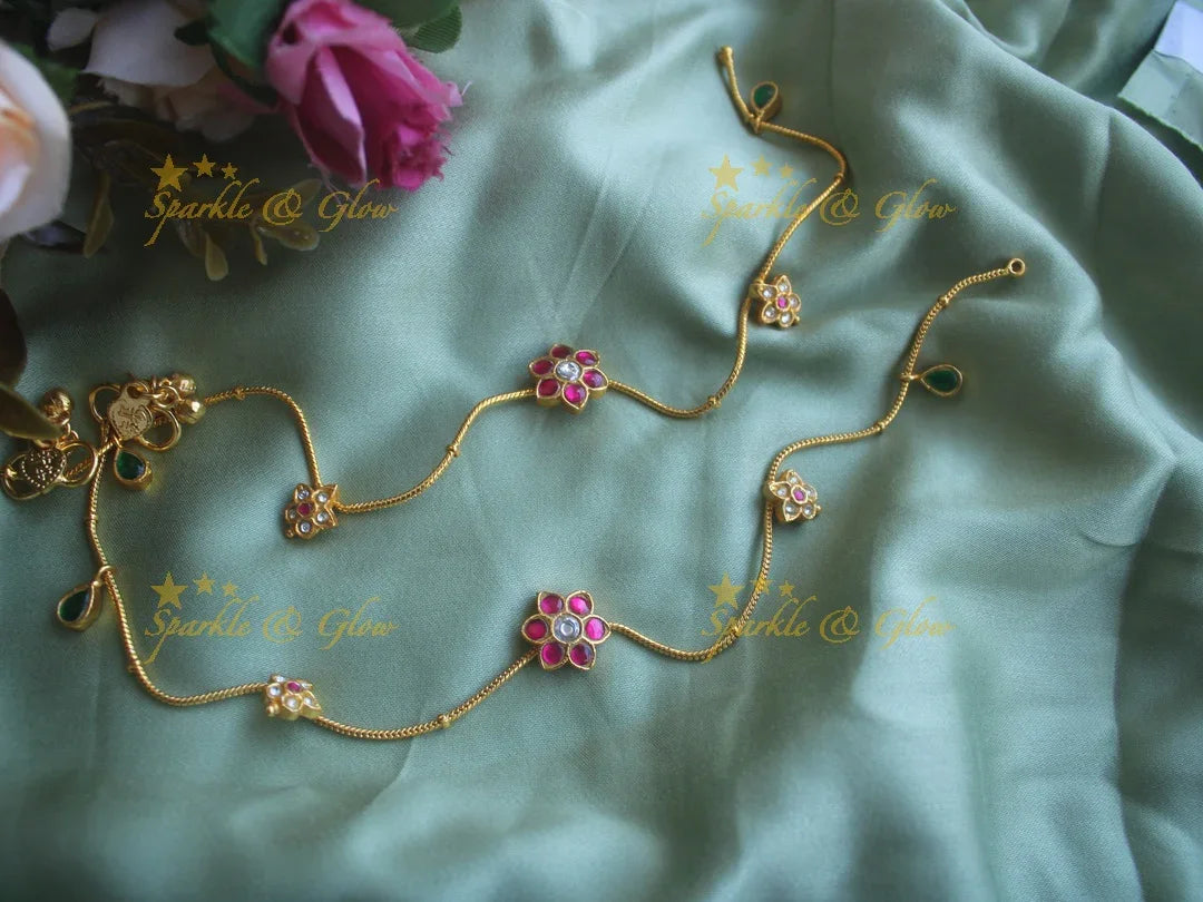 Exclusive multiple flower jadau anklet - Sparkle and Glow