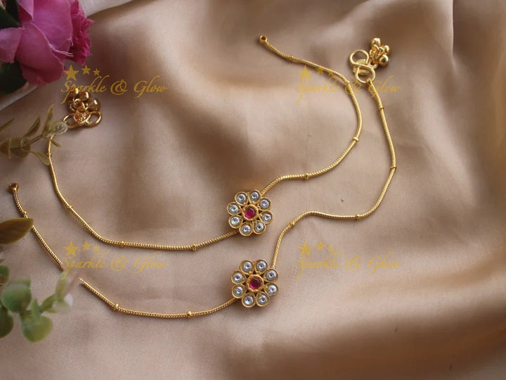 Beautiful floral jadau anklet - Sparkle and Glow