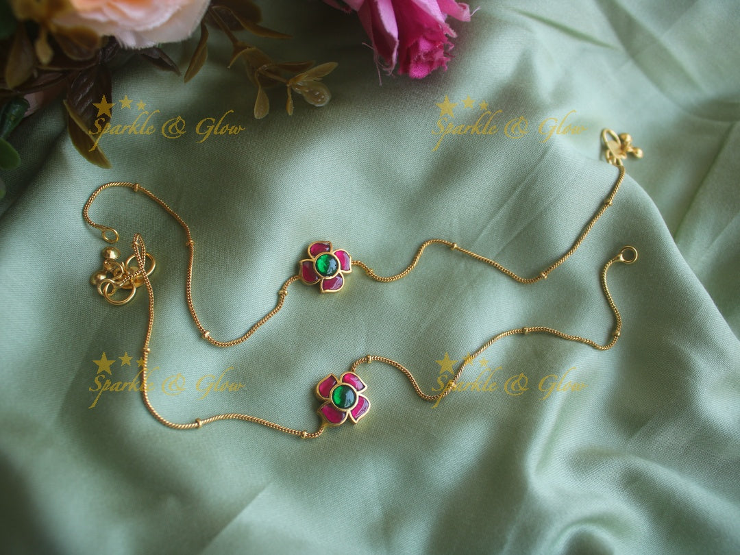 Exclusive floral red and green color jadau anklet