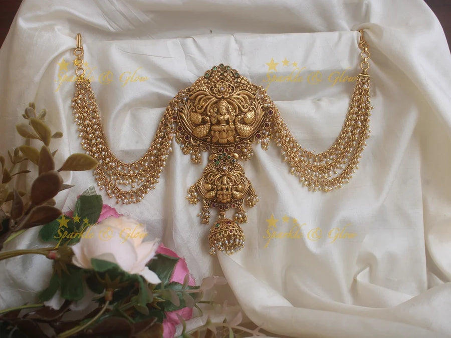 Grand Intricate Lakshmi carved antique Jada billa with maatil - Sparkle and Glow